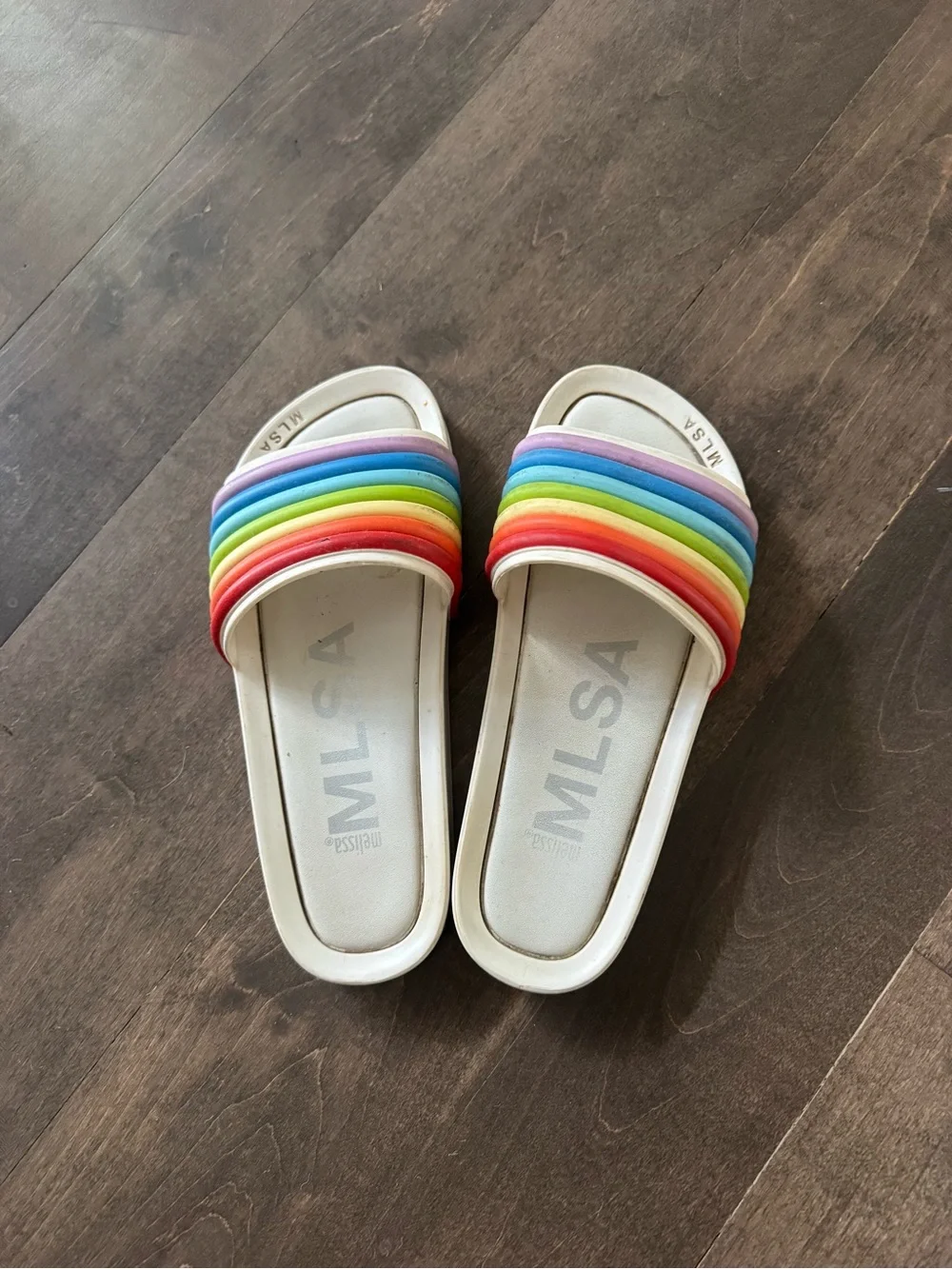 Melissa Kids Rainbow Strap Slide Sandals - White and Multicolor